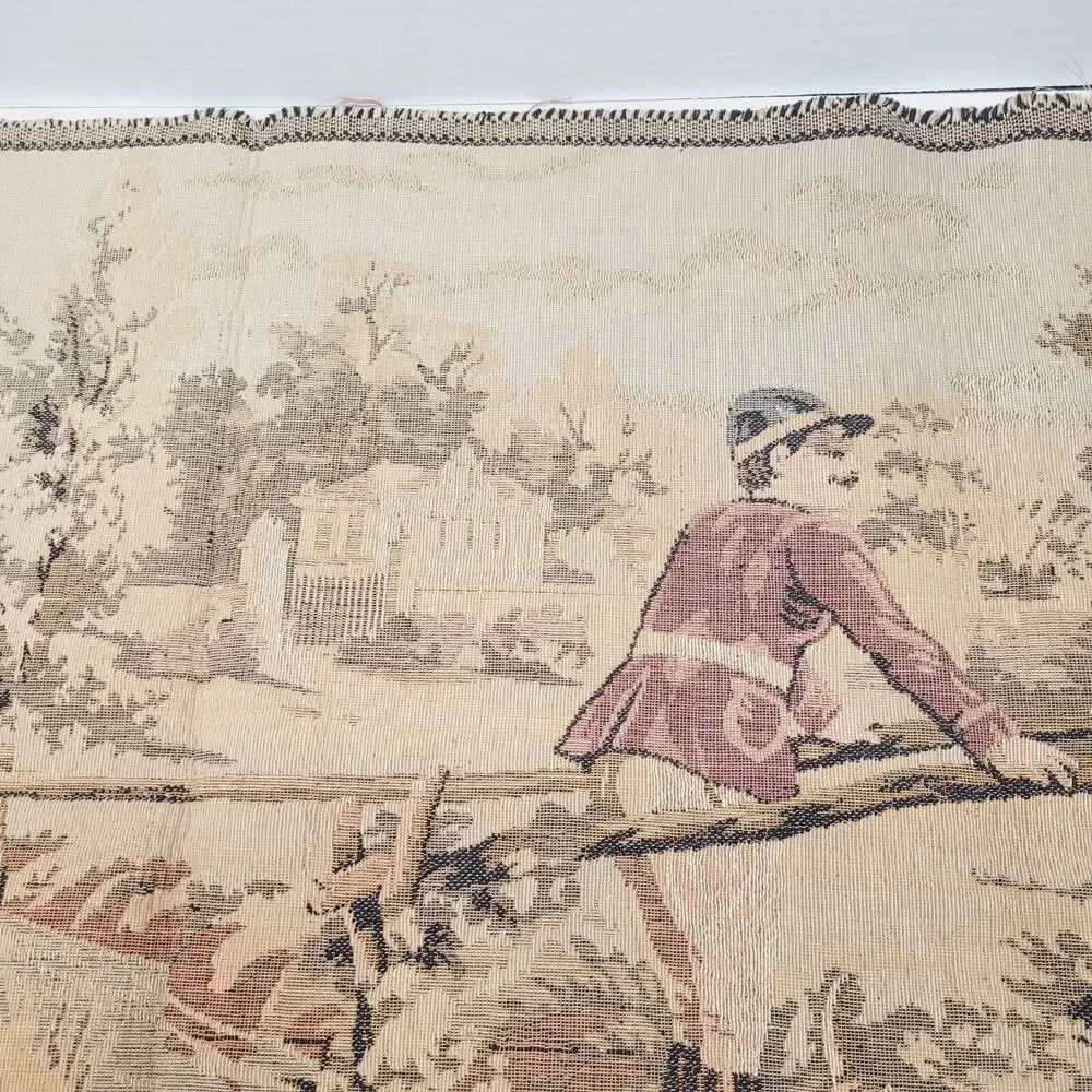 Vintage Italian Woven Tapestry Courting Couples on Bridge Made in Italy 36